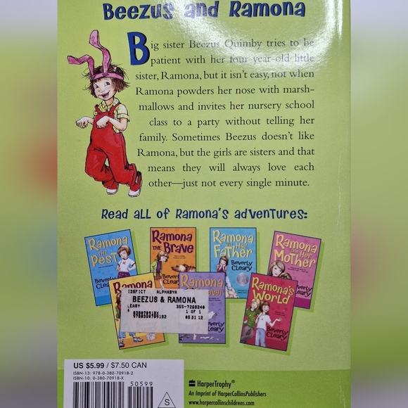 Beezus and Ramona by Beverly Cleary - Green and Blue Cover - Picture 2 of 5